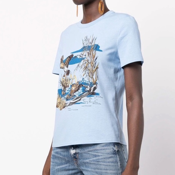 TORY BURCH Duck's Pond T-shirt In Blue Dream size Small S - Picture 2 of 9
